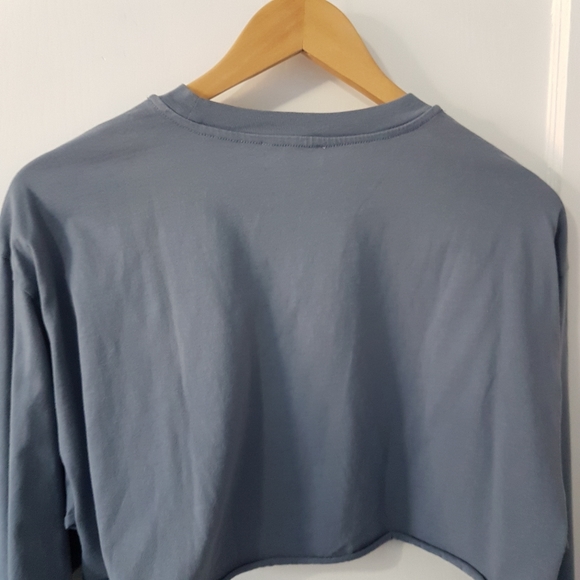 Aritzia Azure Skies Long Sleeve Crewneck Pullover Cropped Top Tee Blue Grey Sz S - Picture 6 of 11